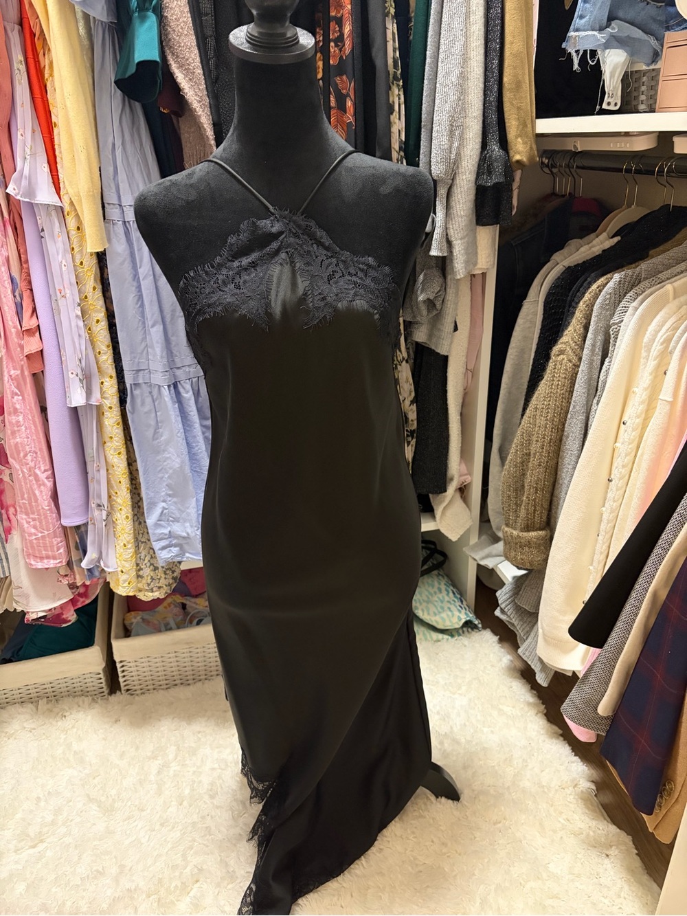 ZARA NEW WOMAN HALTER ASYMMETRIC ZW COLL. SATIN LACE DRESS BLACK 5919/201/800 - Picture 9 of 16